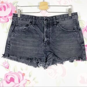 Free People Black Washed Distressed High  Rise Button Fly Denim Jean Shorts 29